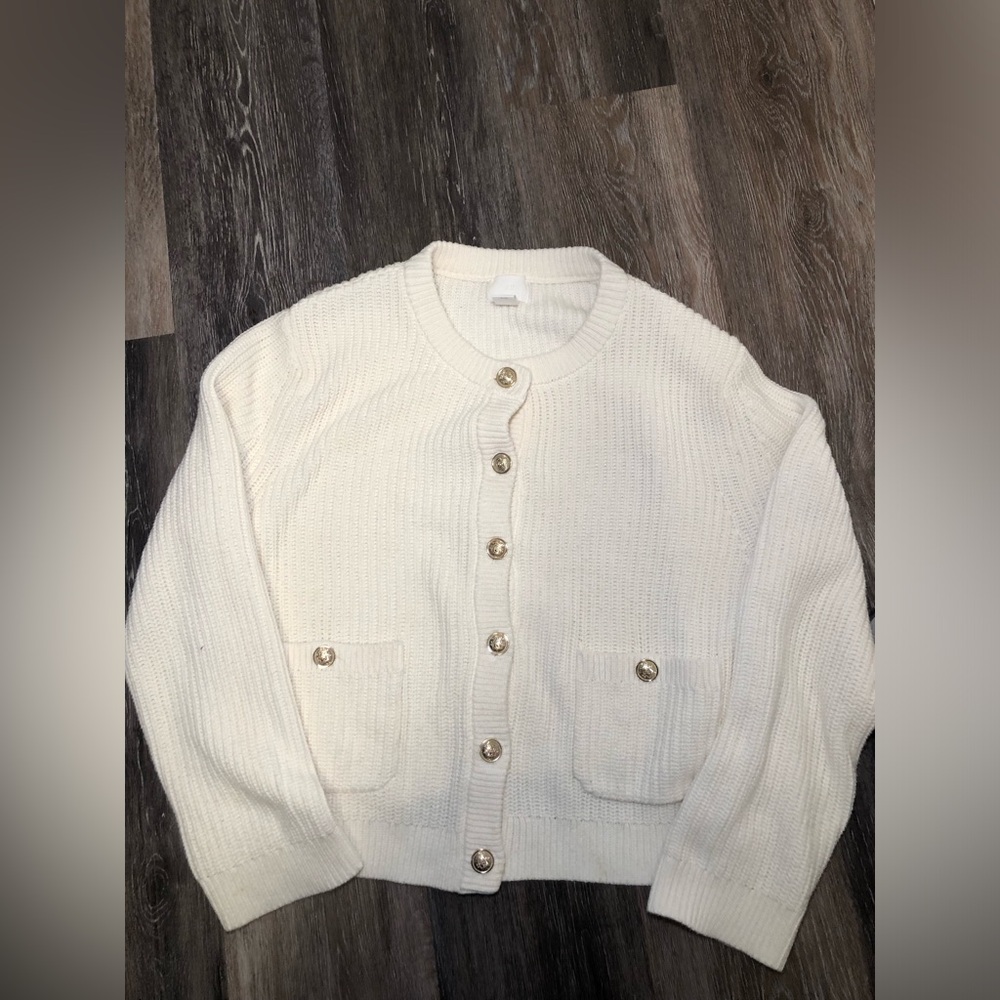 H&M Off-White Women’s Button-Up Cardigan Size Large